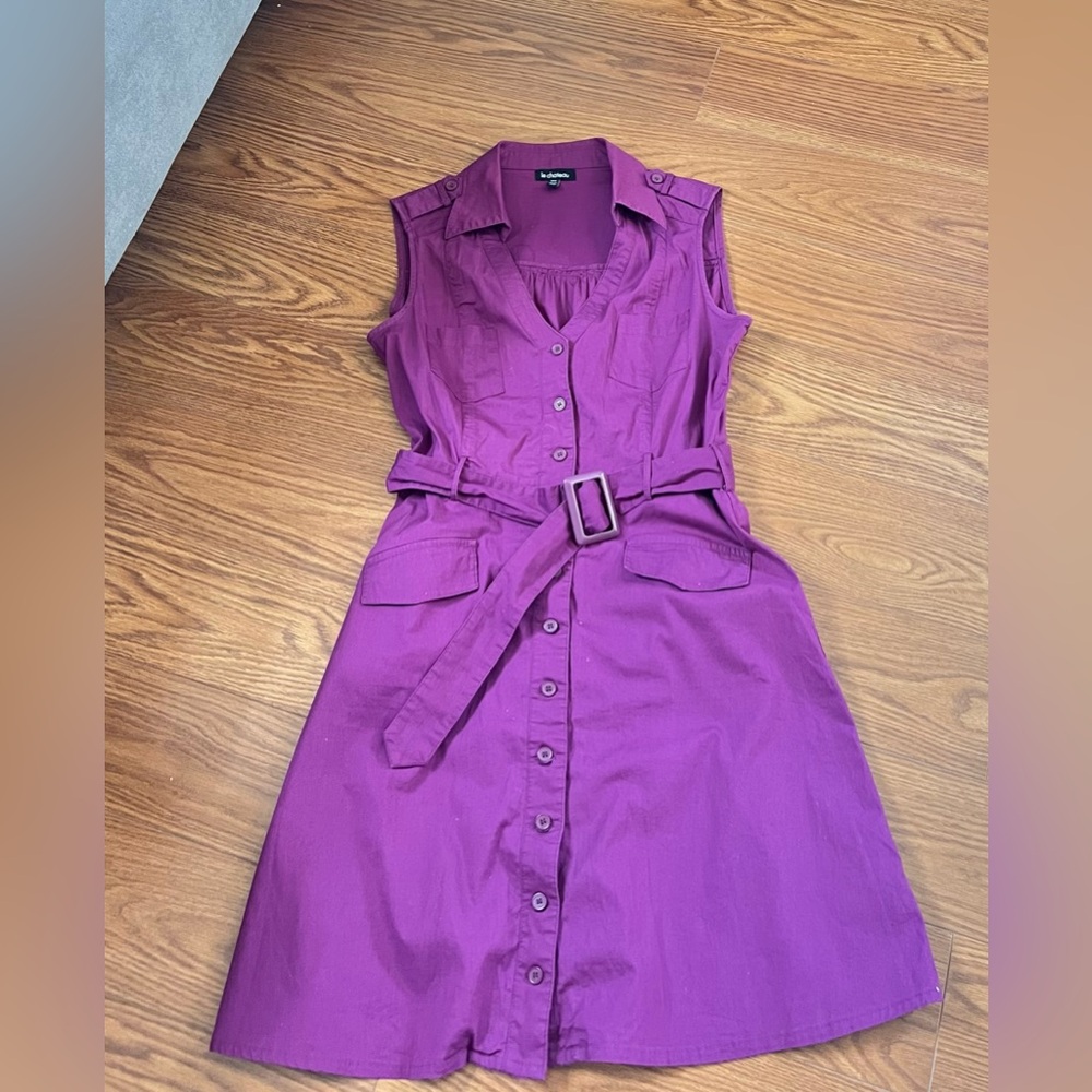 Purple Sleeveless Midi Sundress with Notched Collar